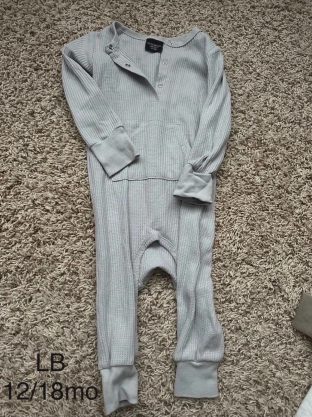 Little Bipsy Long Sleeve grey Waffle Knit One-Piece Romper